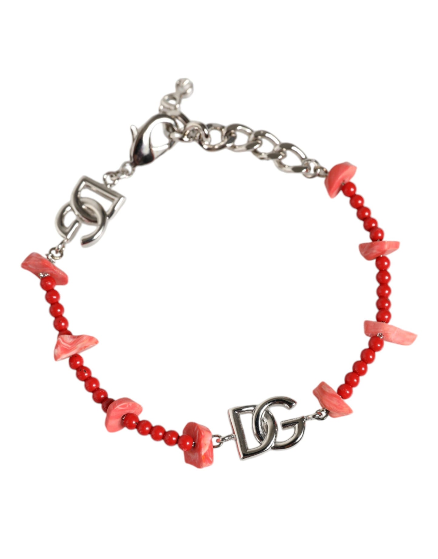 Pulsera Dolce & Gabbana de cadena con logo DG, cuentas y resina, tono plateado