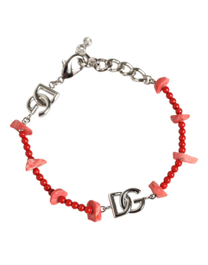Pulsera Dolce & Gabbana de cadena con logo DG, cuentas y resina, tono plateado