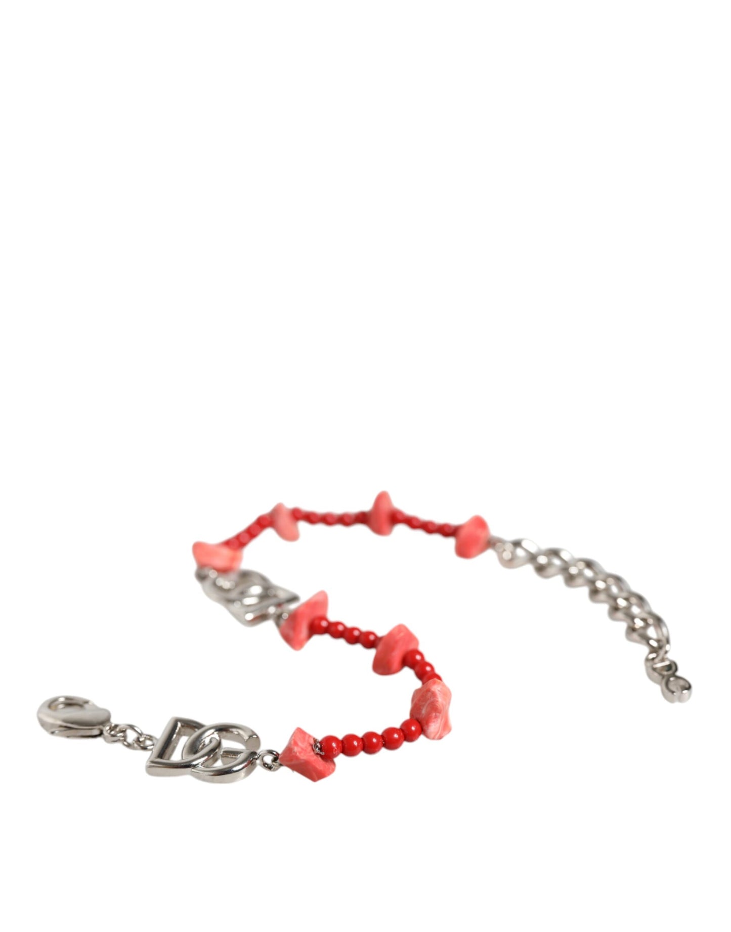 Pulsera Dolce & Gabbana de cadena con logo DG, cuentas y resina, tono plateado