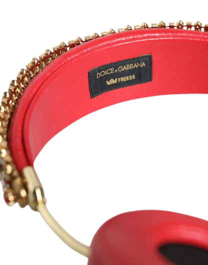 Auriculares Dolce & Gabbana de cuero napa rojo con cristales y motivos florales