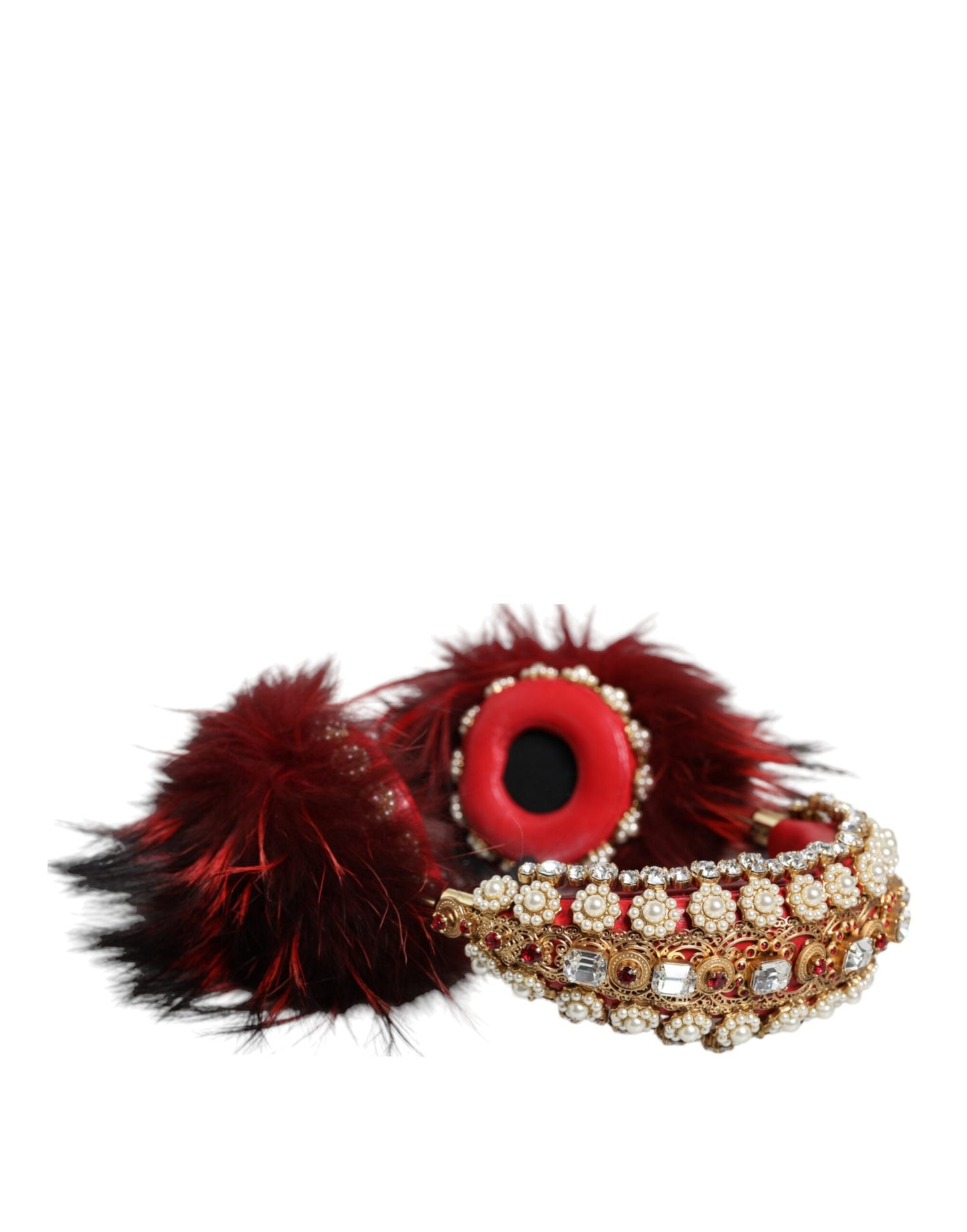 Auriculares de audio AUX Dolce & Gabbana de oro rojo con cristales y piel