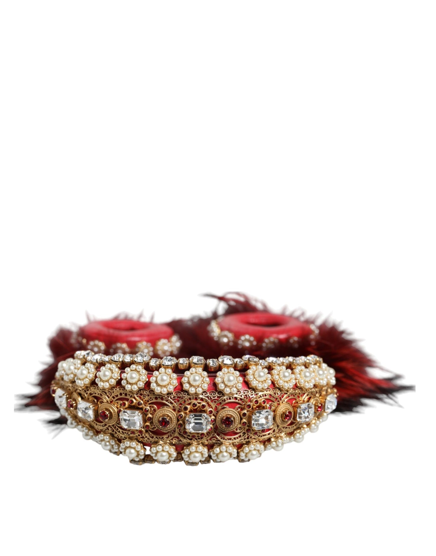 Auriculares de audio AUX Dolce & Gabbana de oro rojo con cristales y piel