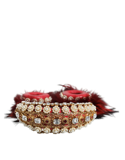 Auriculares de audio AUX Dolce & Gabbana de oro rojo con cristales y piel