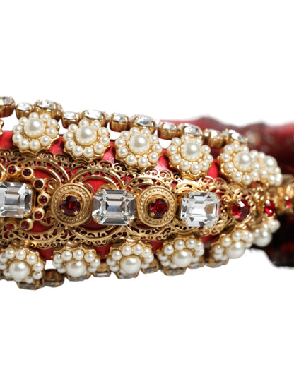 Auriculares de audio AUX Dolce & Gabbana de oro rojo con cristales y piel