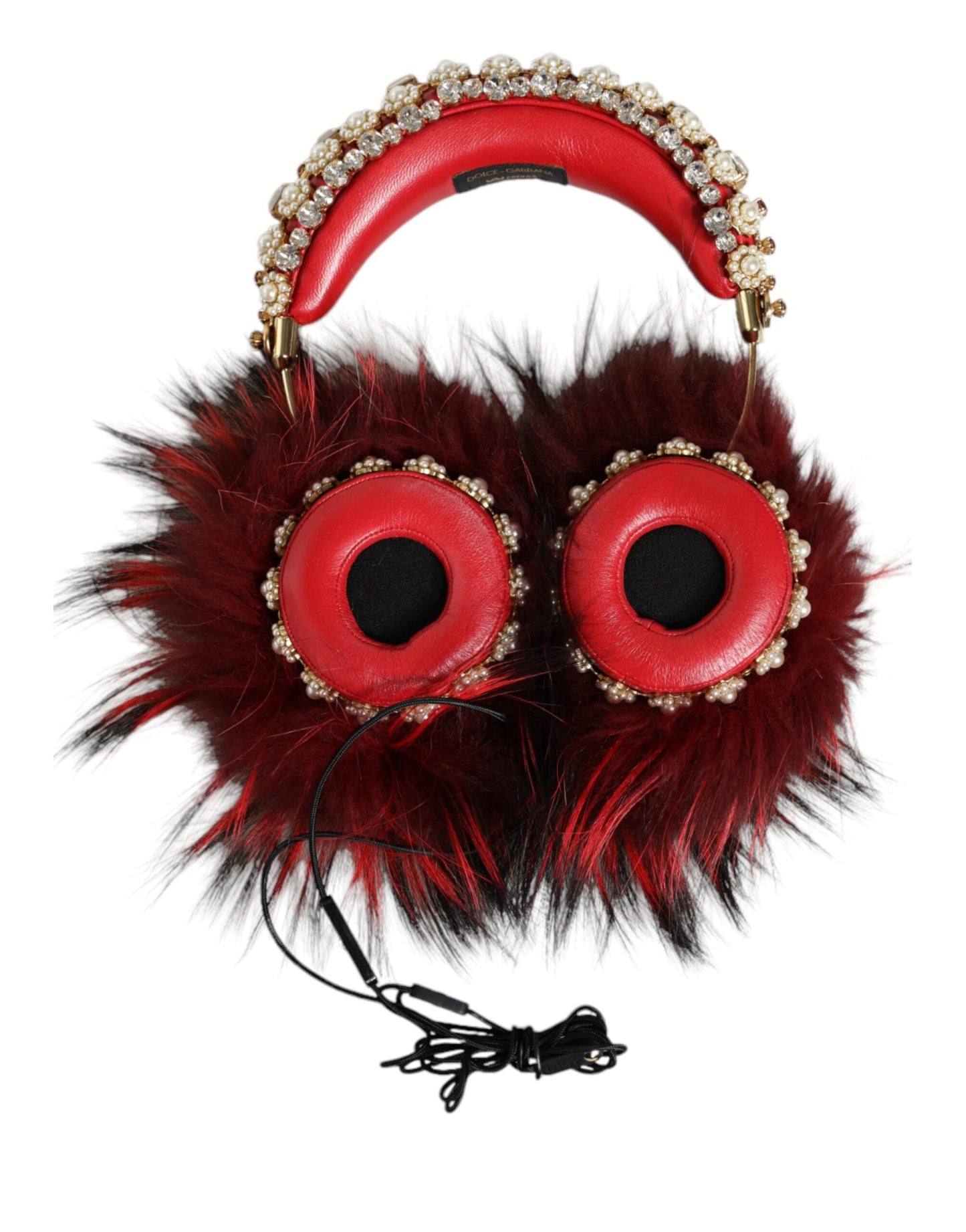 Auriculares de audio AUX Dolce & Gabbana de oro rojo con cristales y piel