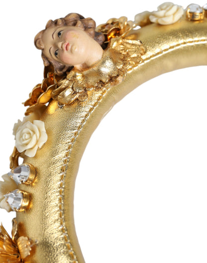 Auriculares de diadema Dolce & Gabbana Gold Leather Floral Crystal Angel