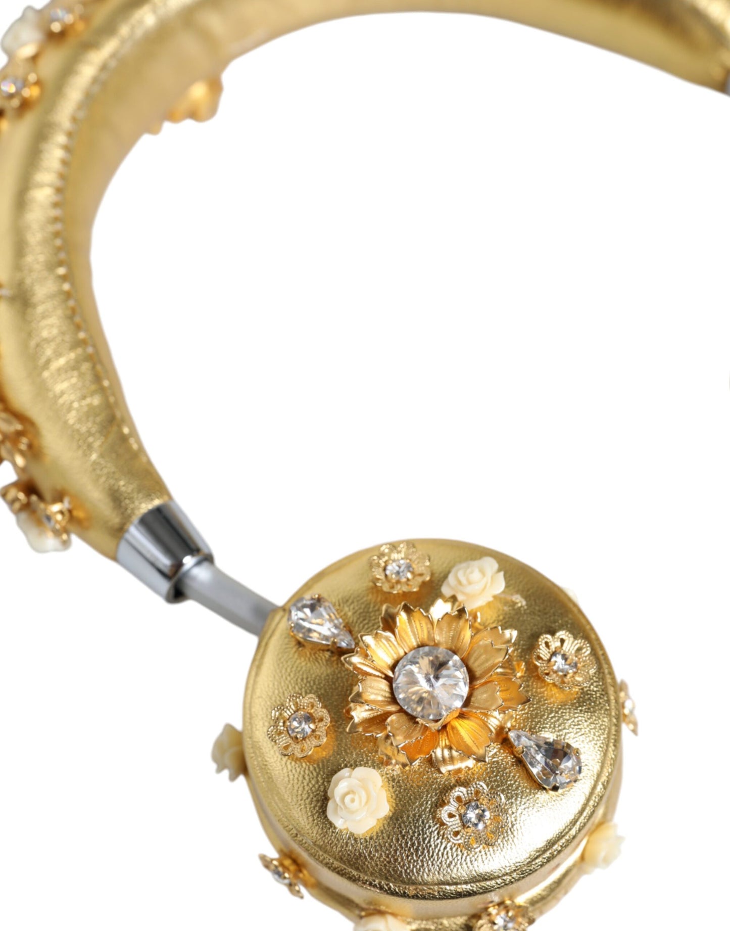 Auriculares de diadema Dolce & Gabbana Gold Leather Floral Crystal Angel