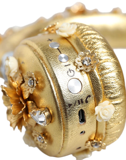 Auriculares de diadema Dolce & Gabbana Gold Leather Floral Crystal Angel