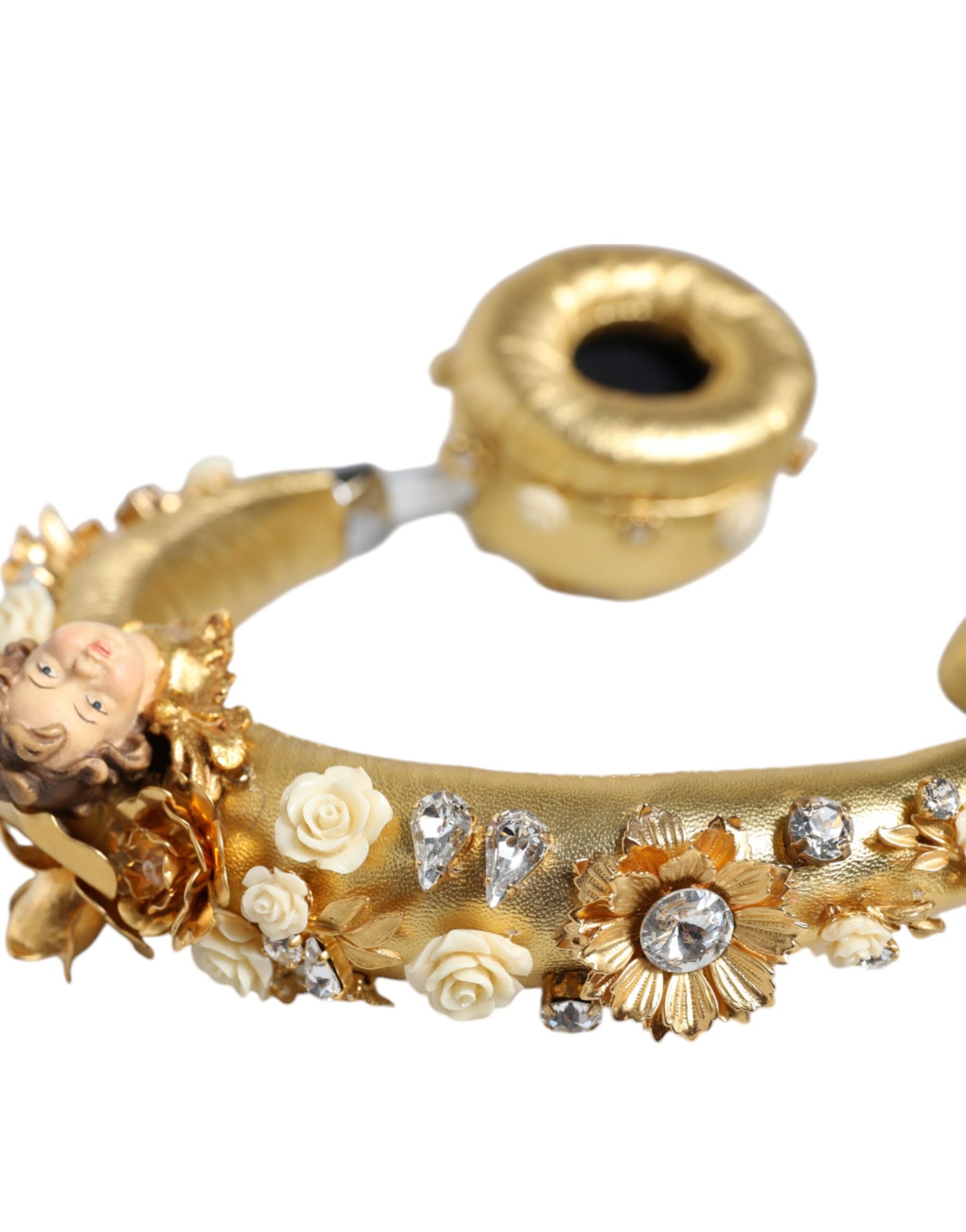 Auriculares de diadema Dolce & Gabbana Gold Leather Floral Crystal Angel
