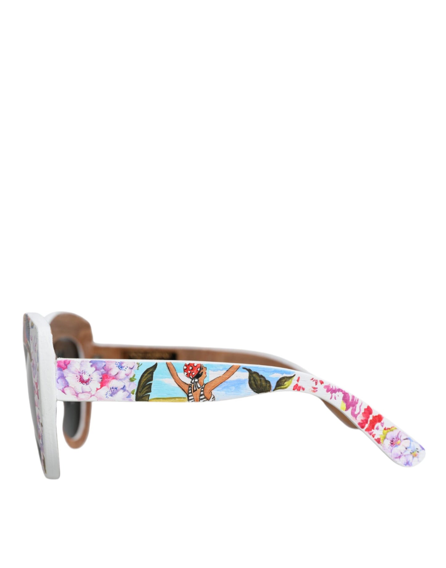 Gafas de sol Dolce & Gabbana de madera multicolor, cristal, armazón de latón y pintadas a mano con motivos florales