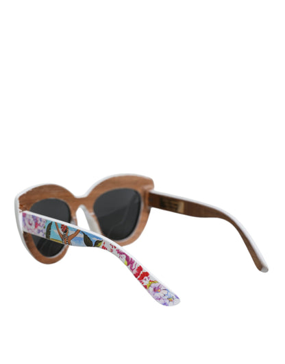 Gafas de sol Dolce & Gabbana de madera multicolor, cristal, armazón de latón y pintadas a mano con motivos florales