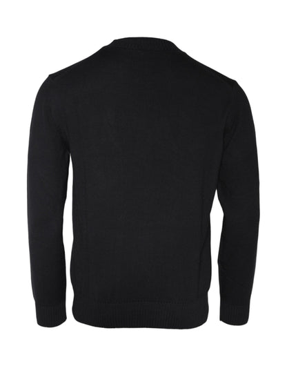 Suéter Versace negro con cuello redondo y logo Medusa bordado