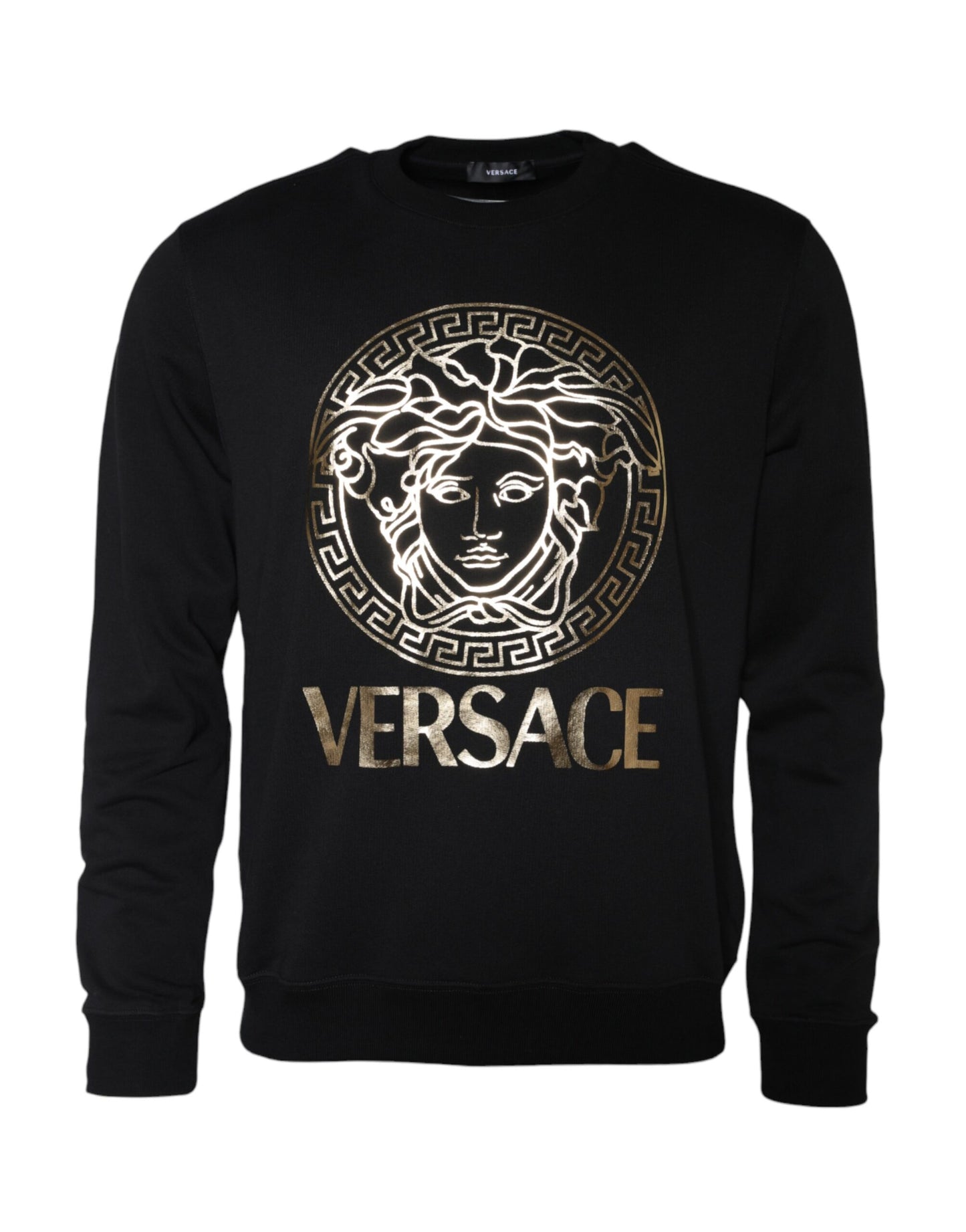 Sudadera de cuello redondo de algodón con forro polar y Medusa negra de Versace