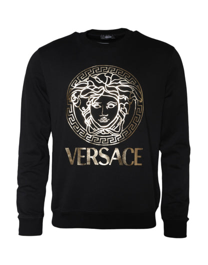 Sudadera de cuello redondo de algodón con forro polar y Medusa negra de Versace