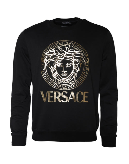 Sudadera de cuello redondo de algodón con forro polar y Medusa negra de Versace