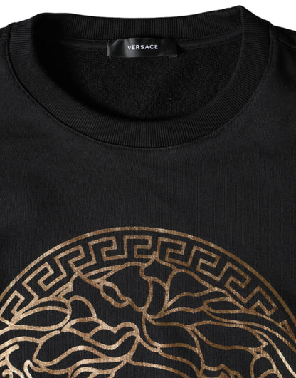 Sudadera de cuello redondo de algodón con forro polar y Medusa negra de Versace