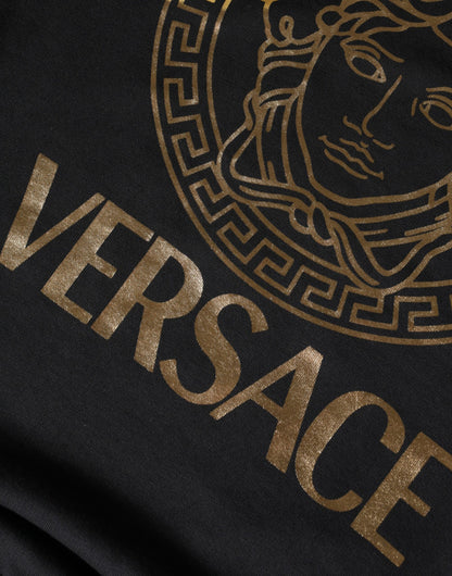 Sudadera de cuello redondo de algodón con forro polar y Medusa negra de Versace