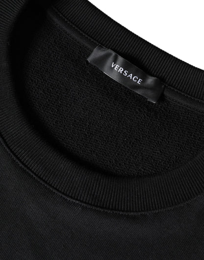 Sudadera de cuello redondo de algodón con forro polar y Medusa negra de Versace