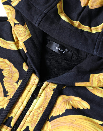 Versace Black Medusa Print Cotton Full Zip Sweatshirt