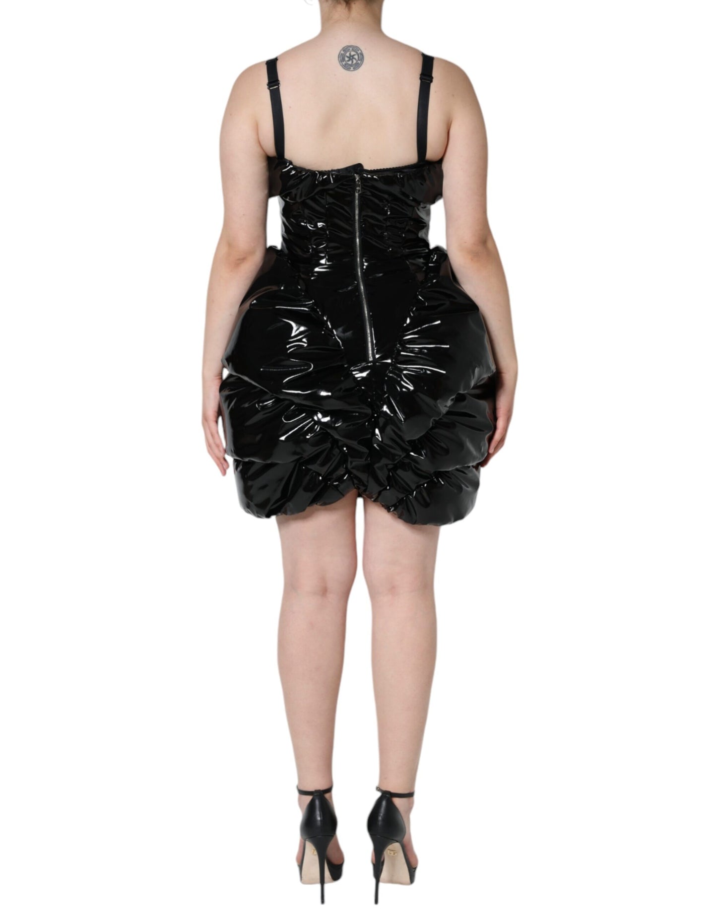 Minivestido negro de poliéster fruncido revestido de Dolce & Gabbana