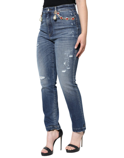 Dolce & Gabbana Vaqueros pitillo de mezclilla de algodón azul oscuro desgastados