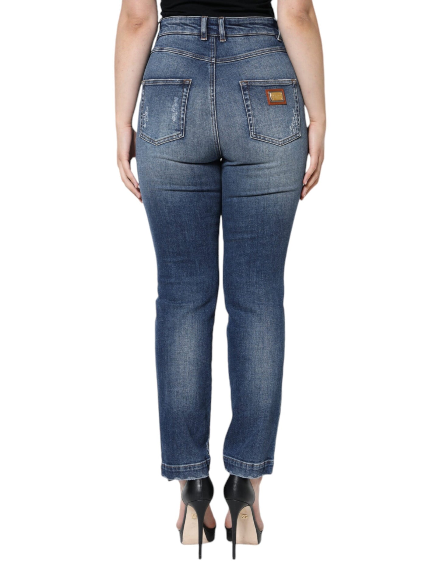 Dolce & Gabbana Vaqueros pitillo de mezclilla de algodón azul oscuro desgastados