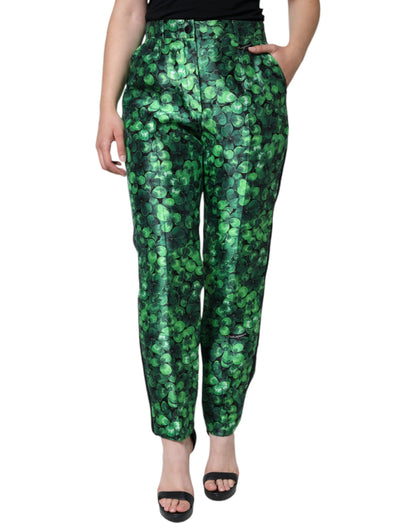 Pantalones cónicos de talle alto de satén de seda verde Clover de Dolce & Gabbana
