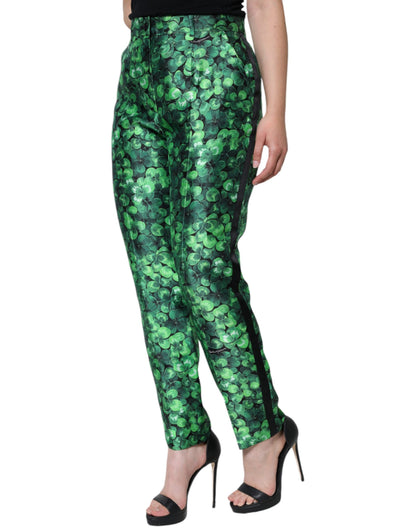 Pantalones cónicos de talle alto de satén de seda verde Clover de Dolce & Gabbana
