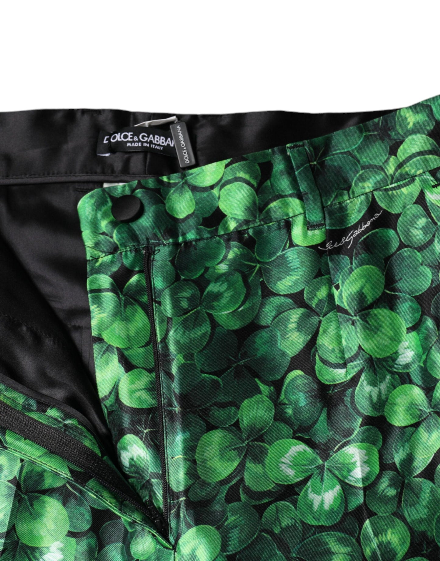 Pantalones cónicos de talle alto de satén de seda verde Clover de Dolce & Gabbana