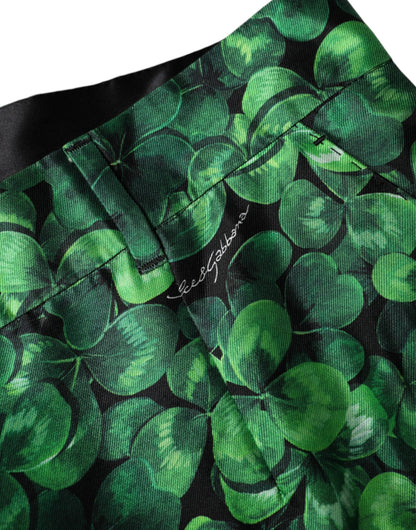 Pantalones cónicos de talle alto de satén de seda verde Clover de Dolce & Gabbana