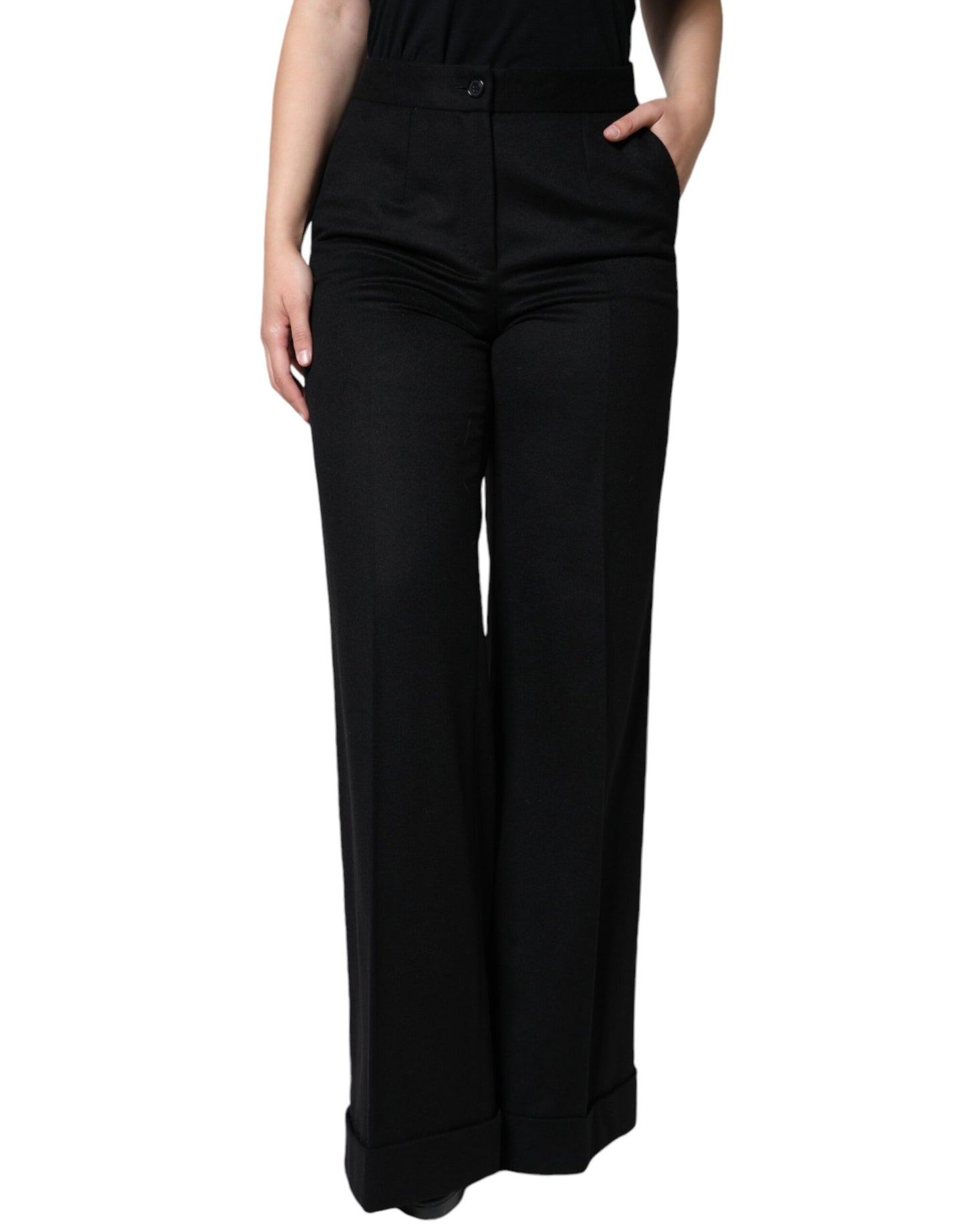 Pantalones de mujer Dolce & Gabbana de cachemir negro de tiro medio con corte de bota