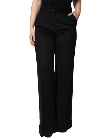 Pantalones de mujer Dolce & Gabbana de cachemir negro de tiro medio con corte de bota
