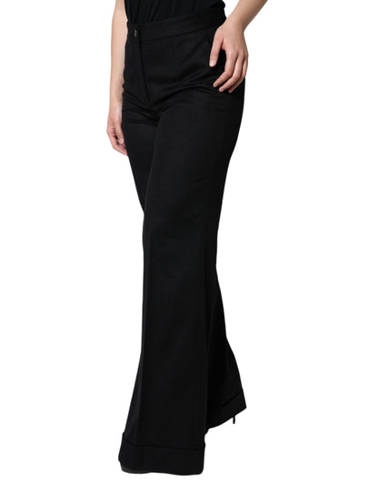 Pantalones de mujer Dolce & Gabbana de cachemir negro de tiro medio con corte de bota
