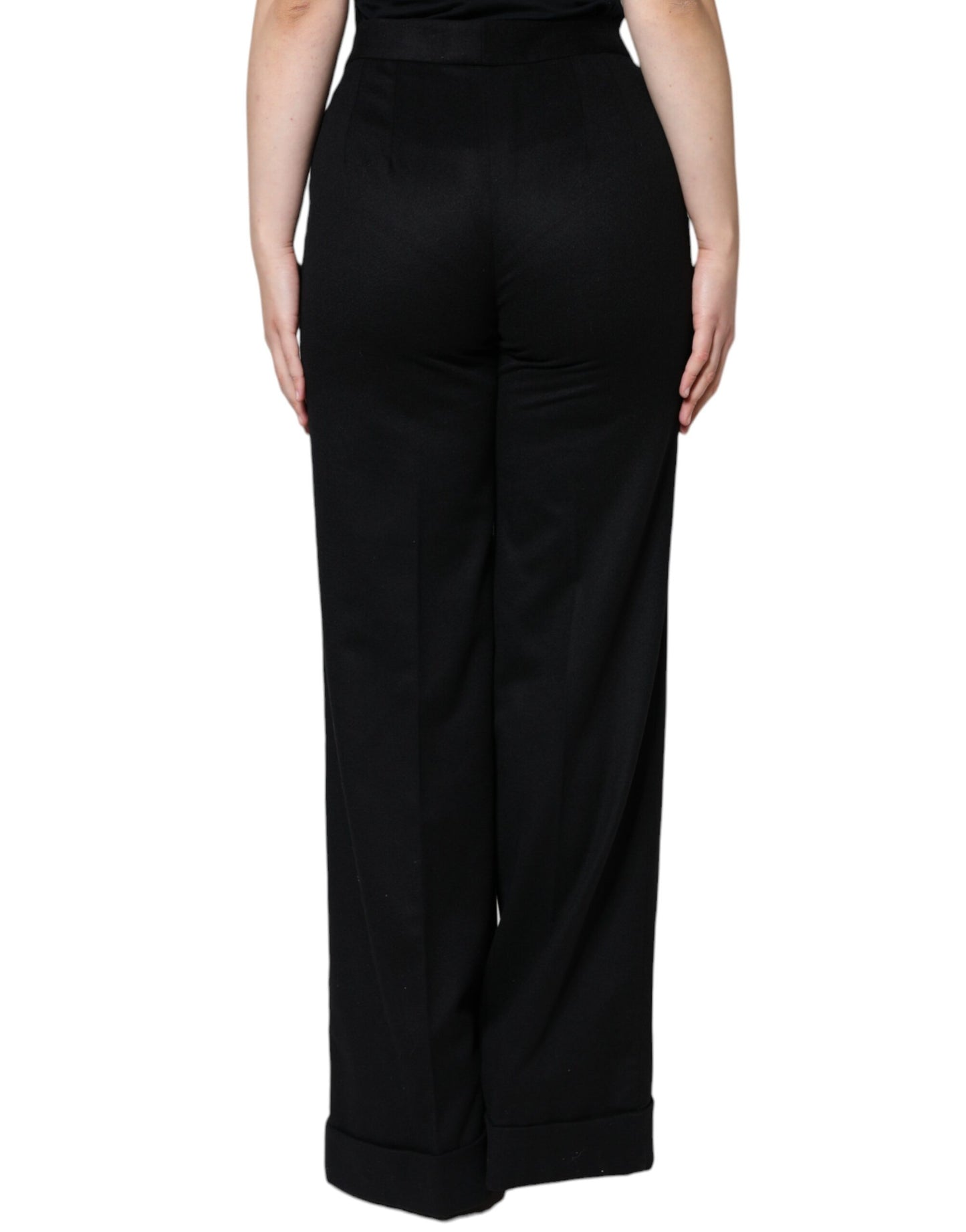 Pantalones de mujer Dolce & Gabbana de cachemir negro de tiro medio con corte de bota