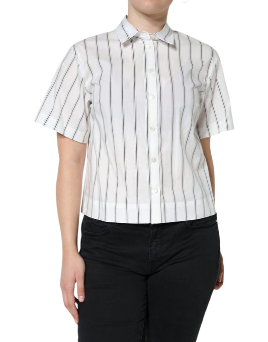 Top Polo de Manga Corta con Cuello a Rayas Blancas de Dolce & Gabbana