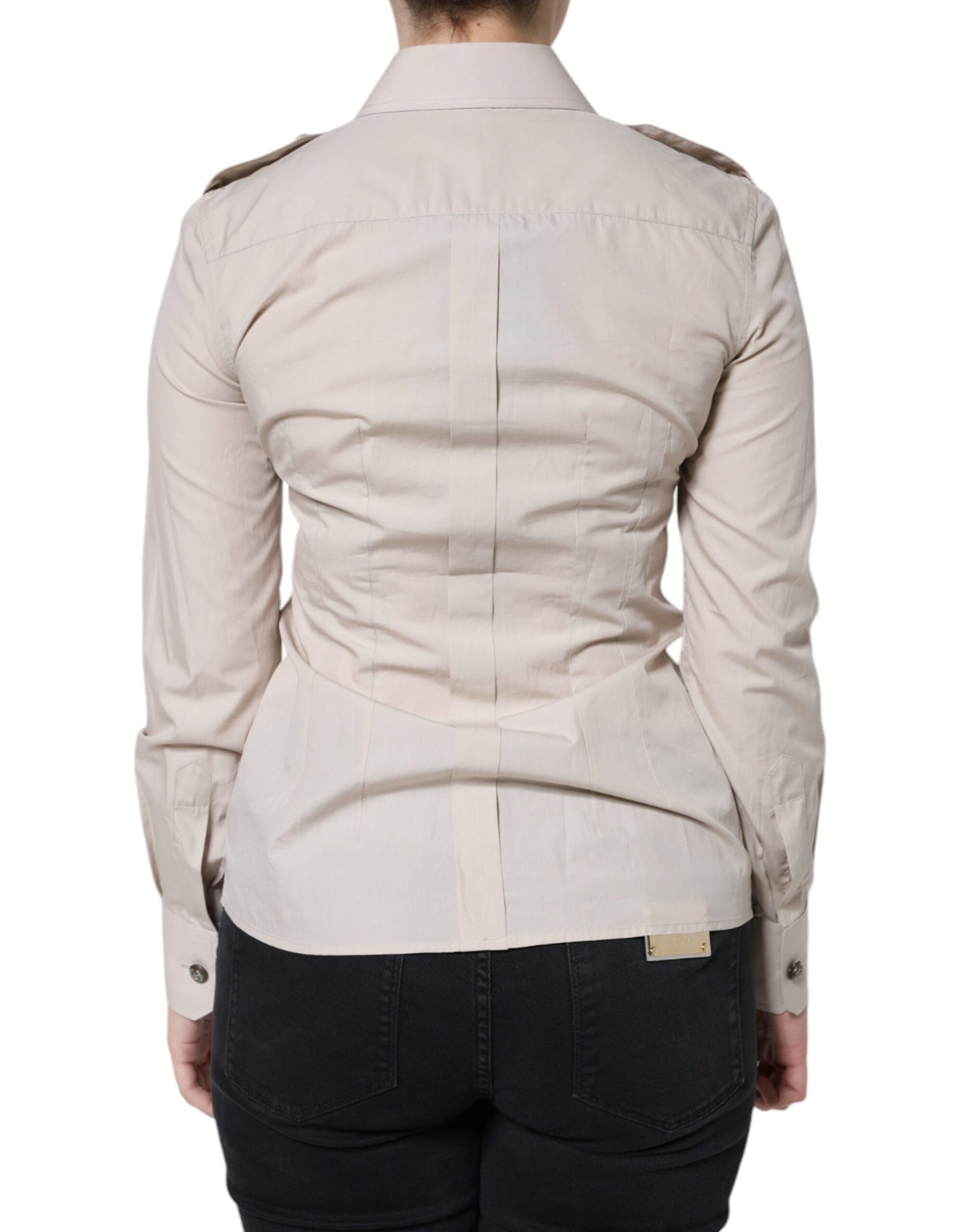 Camisa con cuello y botones de algodón beige Dolce & Gabbana
