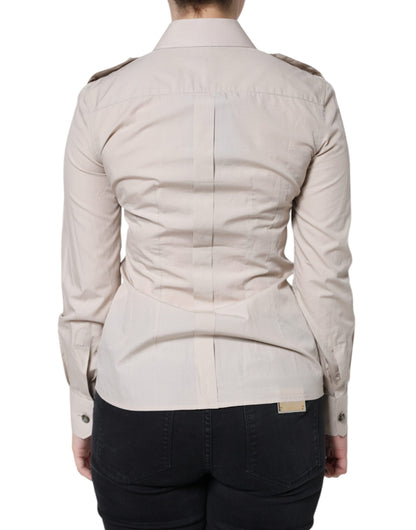 Camisa con cuello y botones de algodón beige Dolce & Gabbana