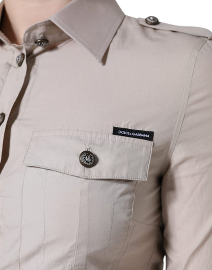 Camisa con cuello y botones de algodón beige Dolce & Gabbana