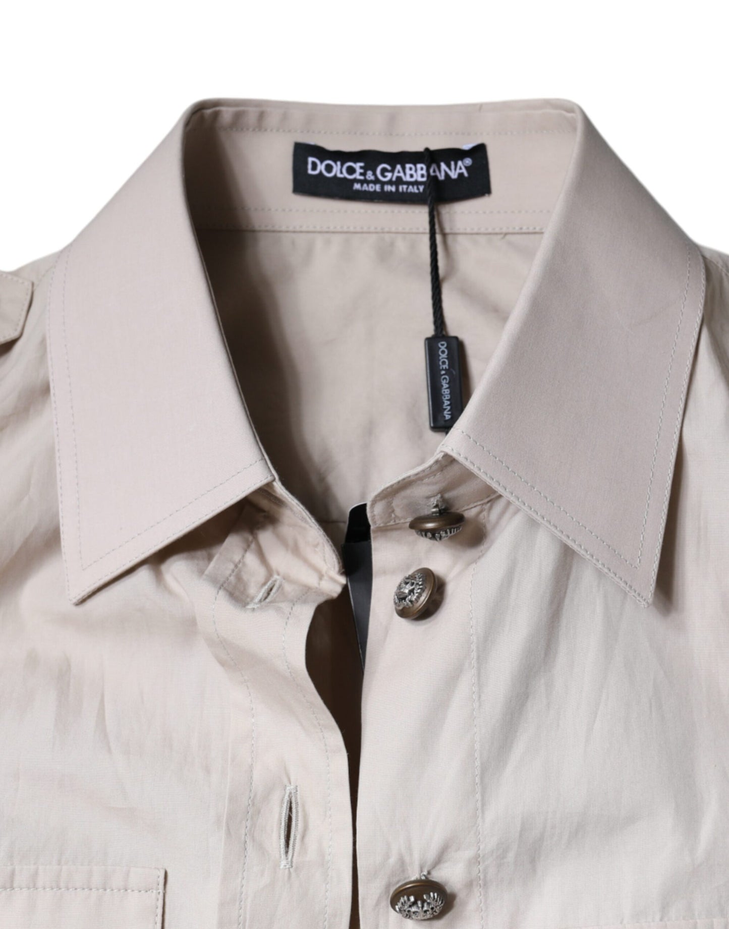 Camisa con cuello y botones de algodón beige Dolce & Gabbana