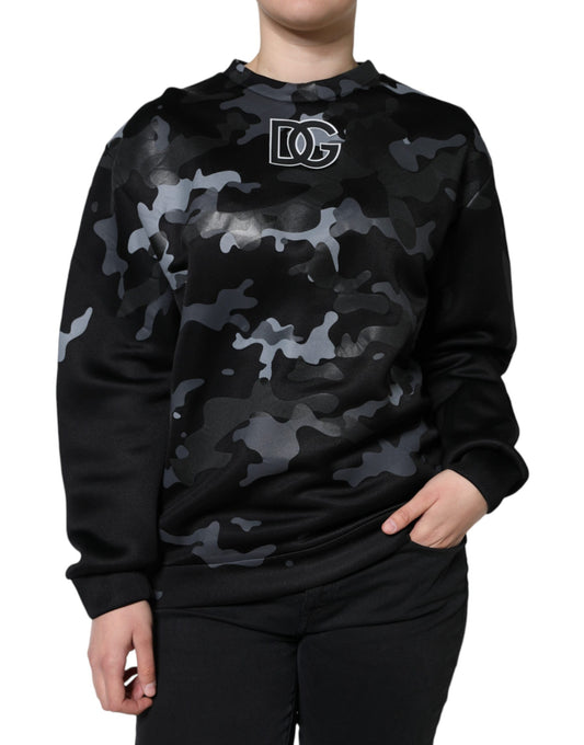 Sudadera de cuello redondo con estampado de camuflaje negro de Dolce & Gabbana