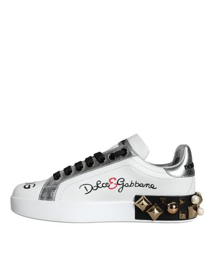 Zapatillas con tachuelas florales de cuero blanco Dolce & Gabbana