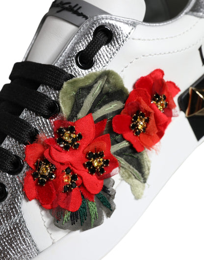Zapatillas con tachuelas florales de cuero blanco Dolce & Gabbana