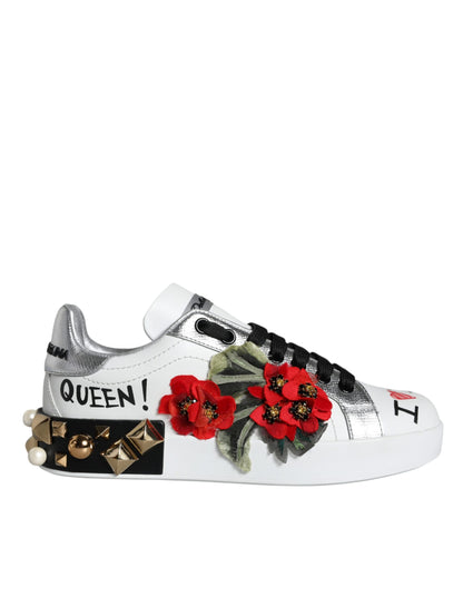 Zapatillas con tachuelas florales de cuero blanco Dolce & Gabbana