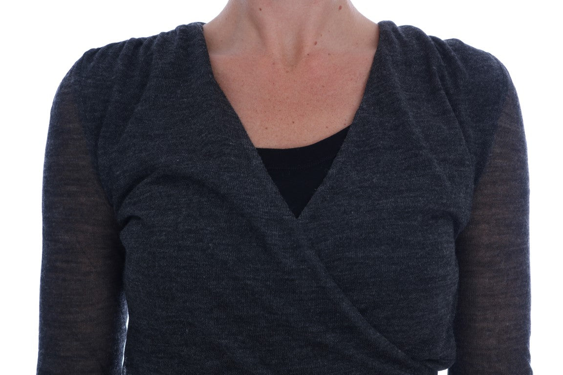 Camiseta de manga larga Ermanno Scervino de lana gris con encaje