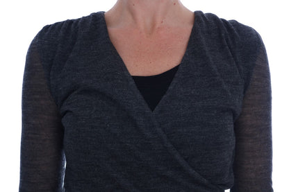 Camiseta de manga larga Ermanno Scervino de lana gris con encaje