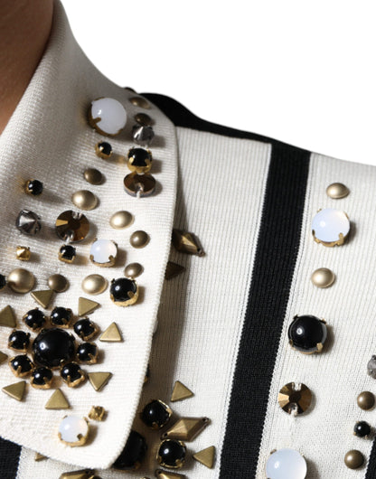 Camisa de seda de Dolce & Gabbana en blanco y negro con tachuelas y cristales