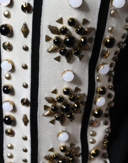 Camisa de seda de Dolce & Gabbana en blanco y negro con tachuelas y cristales