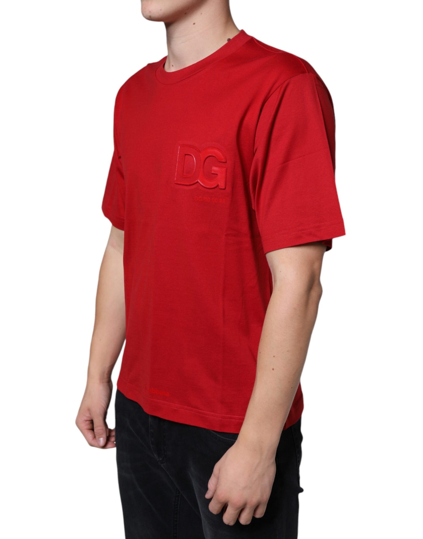 Camiseta de cuello redondo con estampado del logotipo DG de algodón rojo de Dolce & Gabbana