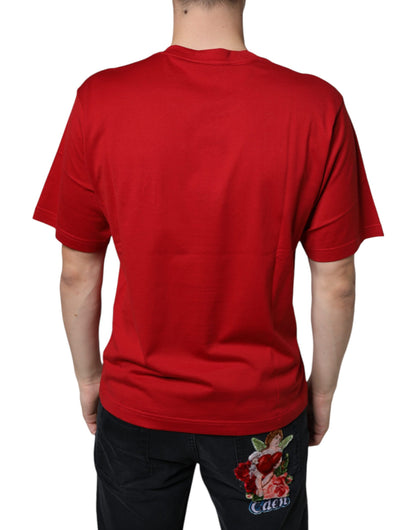 Camiseta de cuello redondo con estampado del logotipo DG de algodón rojo de Dolce & Gabbana