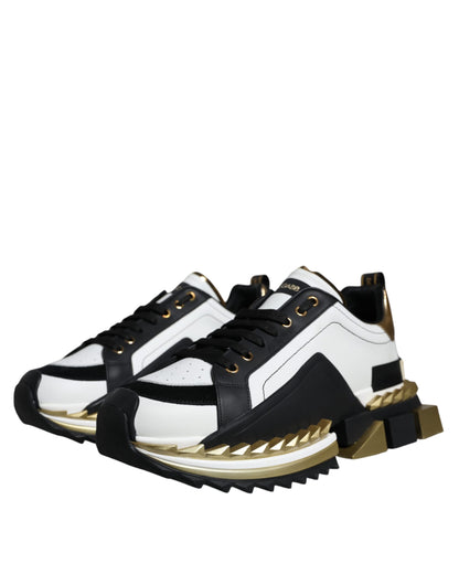 Zapatillas Dolce & Gabbana SUPER KING de oro blanco y piel negra